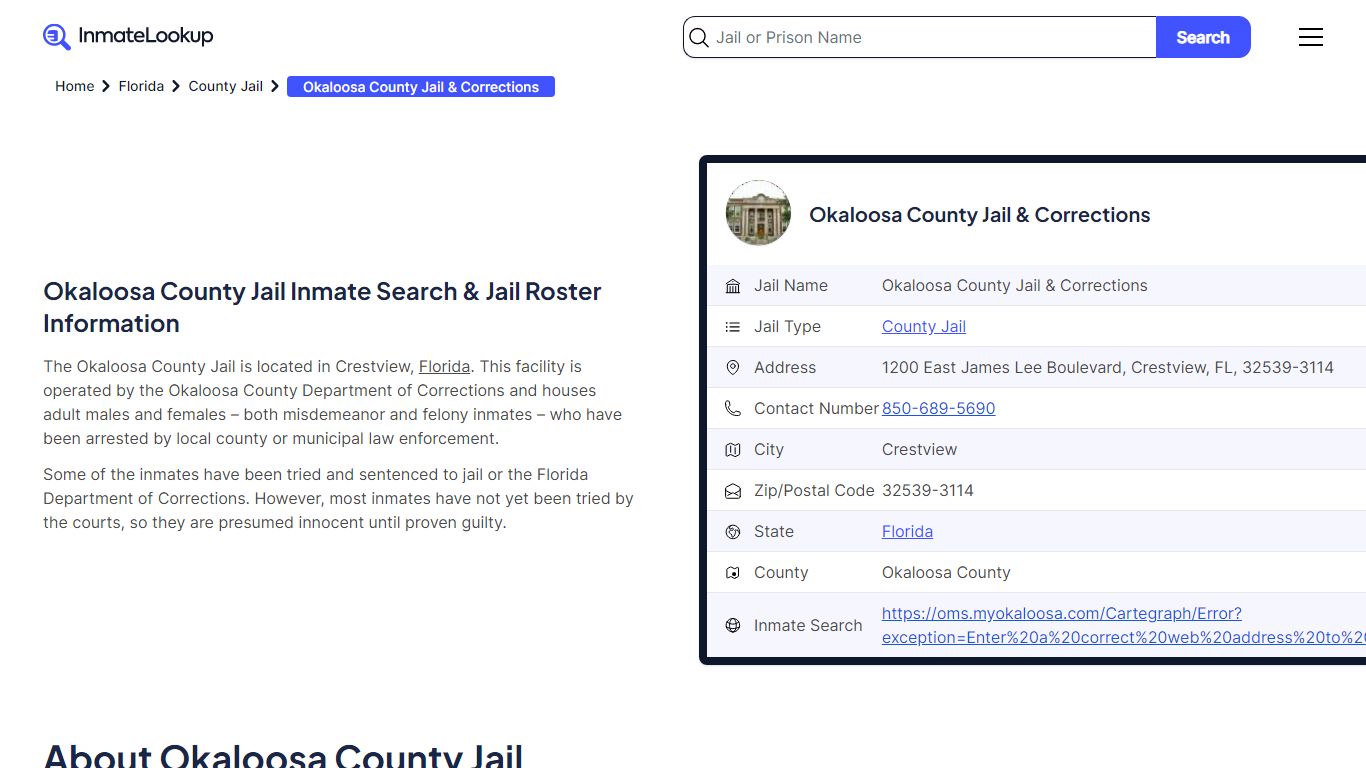 Okaloosa County Jail & Corrections (FL) Inmate Search Florida - Inmate ...
